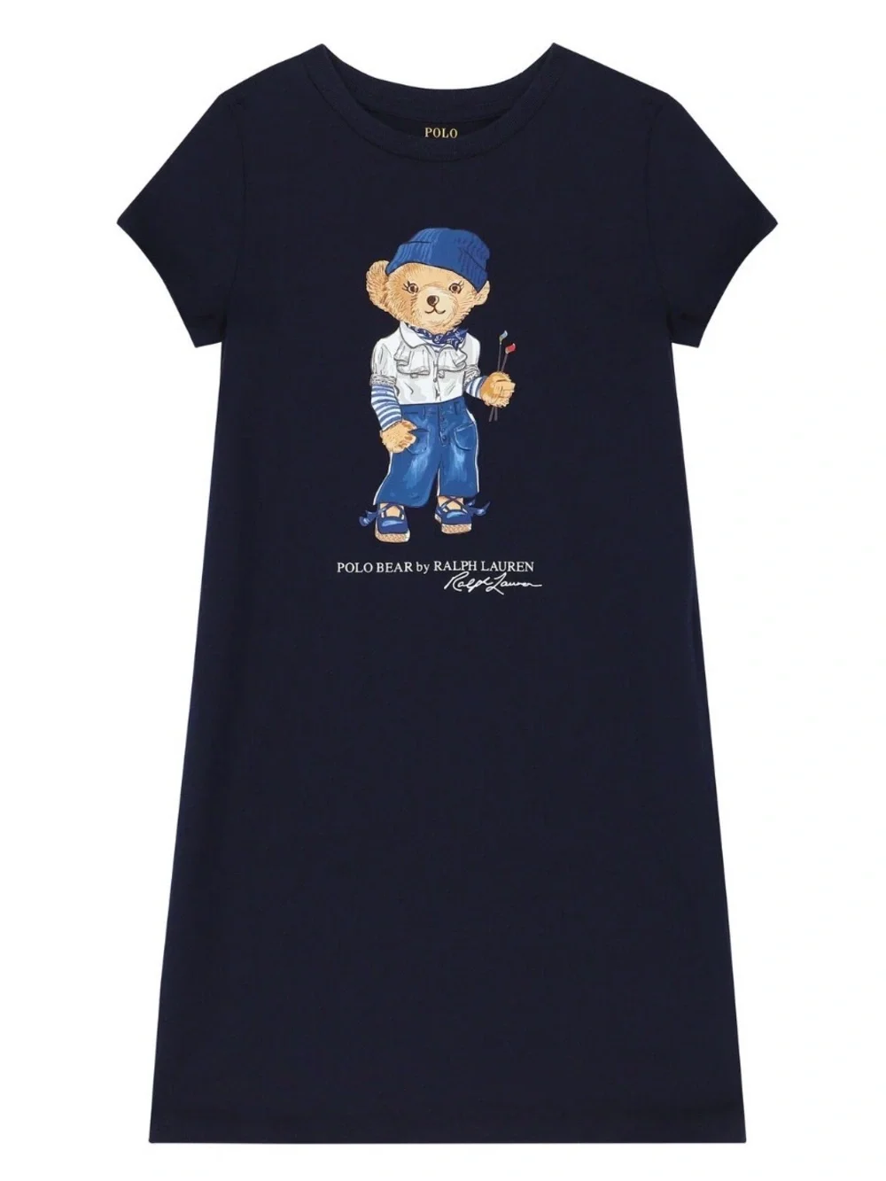 Polo Ralph Lauren Polo Bear Navy T-Shirt Dress Girls Size 7 100% Cotton
